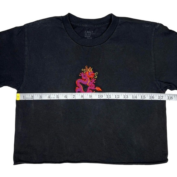 J Galt Brandy Melville Helen Dragon Embroidered Cropped Baby Tee Black One Size - Picture 9 of 10